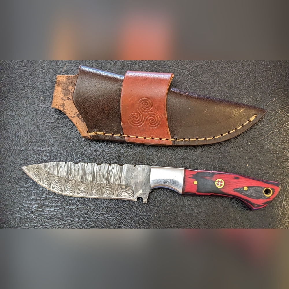 Damascus steel blade men's hunting skinner knife, T1-O